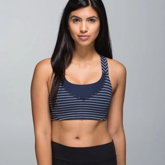 Lululemon On Your Way Bra West2east Stripe Inkwell Heathered Slate - Picture 1 of 9